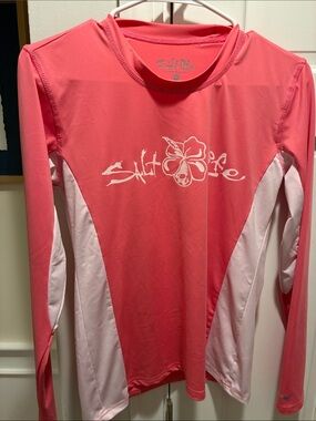 Salt Life Women's Coral-Pink Long Sleeve Rash Guard with White Panels